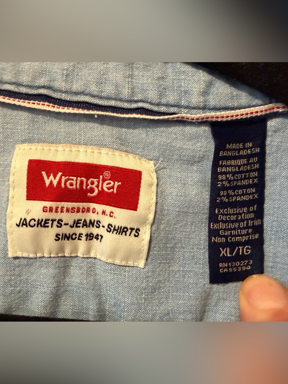 Wrangler Mens XL Blue Denim Pearl Snap Western Shirt Light Wash Workwear Cowboy - Picture 2 of 5